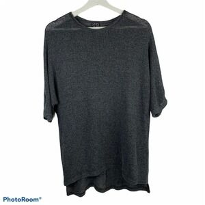 Clara Sun Woo Sz XL Sweater Semi Sheer Open Knit Short Sleeve Crew Neck Women's